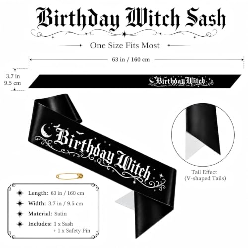 Halloween Witch Birthday Sash for Girls & Women - Black and White Variation