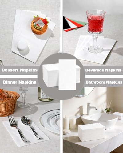 200-Pack White Disposable Guest Napkins - 3-Ply Soft & Absorbent