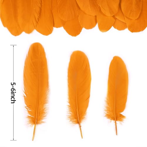 Orange Goose Feathers for Crafts - 200pcs, 5-7 inch DIY Decoration