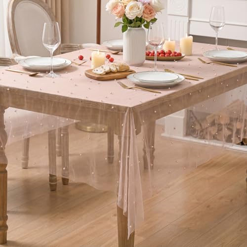 Pink Pearl Tablecloth 60x84 Inch Rectangular - Durable Polyester Home Decor