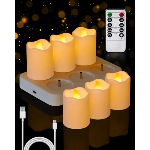 Rechargeable Flameless Votive Candles with Remote & Timer Set of 6 - Home Decor
