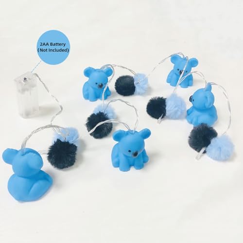 LED String Light with Pom Poms & Painted Cartoon Animals Koala Blue 1.65m 10 LEDs