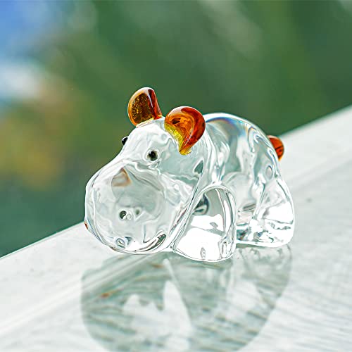 Crystal Animal Figurine - Handmade Cock and Hippopotamus Ornament Gift for Animal Lovers