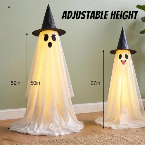Halloween Ghost String Lights 59x15 in Outdoor Indoor Decor with Remote & Timer - 2 Pack