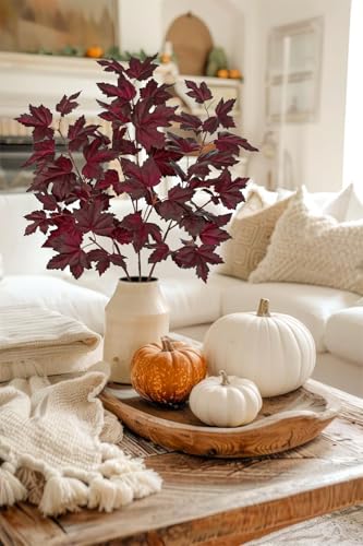 Burgundy Fall Maple Leaf Stems 3-Pack Artificial Autumn Leaves for Home Decor