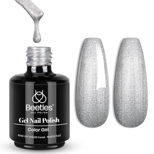 Pearl Silver Glitter Gel Nail Polish - Long Lasting Sparkle & Shimmer - 15ML - Silver Dancefloor Variation