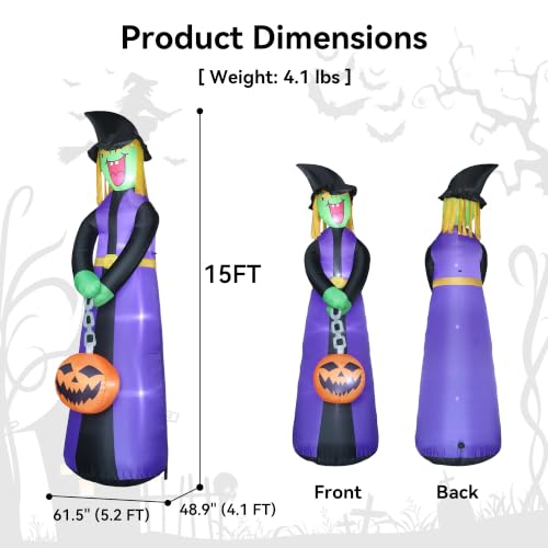 15FT Halloween Inflatable Witch with Pumpkin Lantern - Outdoor Yard Decor - Variation of This Listing