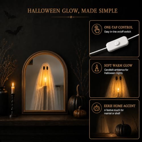 Light Up Ghost Mirror Halloween Decor Wall Mirror 11x13.8 in Indoor