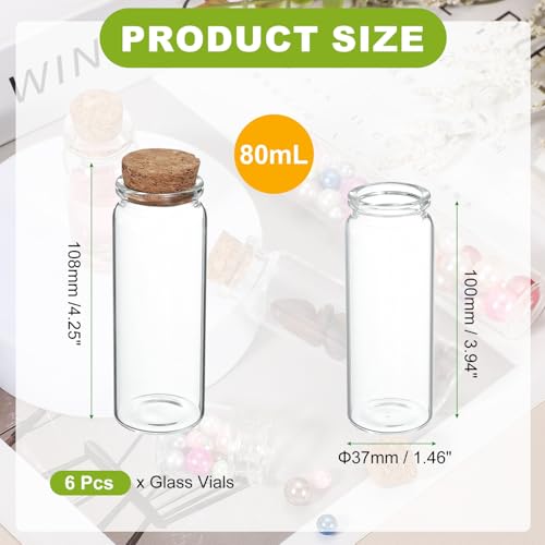 80ml Glass Bottles with Cork Stoppers - Set of 6 Clear Jars for Crafts & Wedding Decor