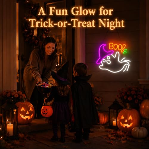 Ghost Neon Sign for Halloween Wall Decor, Flashing Dimmable LED Light, 13.5x13in - Variation of THIS listing