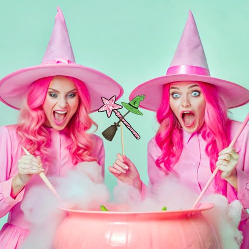 Pink and Green Halloween Party Photo Booth Props Set - Witch Theme Decorations