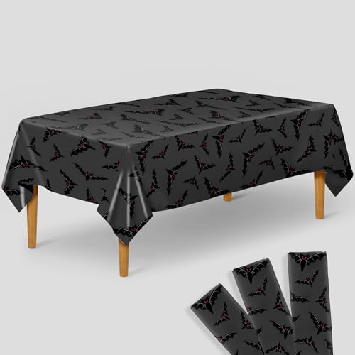 KatchOn Bat Halloween Plastic Tablecloth 54x90 Inch Pack of 3 - Black