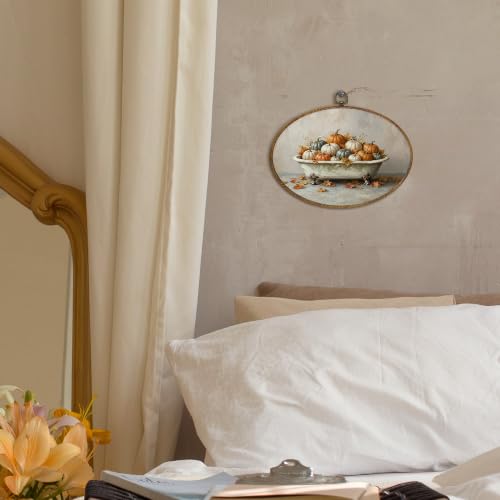 Fall Pumpkin Wall Art Decor - Oval Thanksgiving Bedroom Bathroom 11.4x8.6 Inch - Pumpkin 7