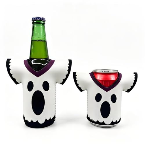 Boo Crew Ghost Drink Sleeves - Halloween Can & Bottle Holder 2 Pack