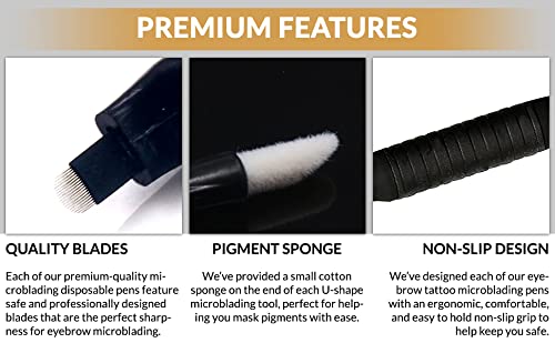 Mellie's Signature Microblading Eyebrow Pen (Pack of 10) - Disposable Microblading Pen with Sterilized Blade, Comfortable Rubber Grip and Pigment Sponge for Flawless Bro (U18.18mm, Black)
