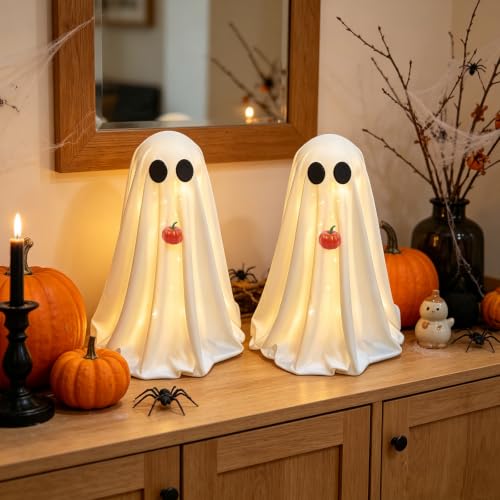 Halloween Ghost Decorations with Pumpkins – Battery-Operated LED Spooky Yard Decor