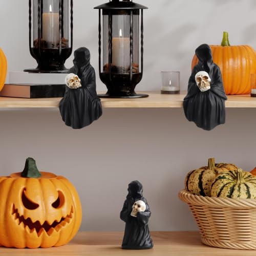 Halloween Gothic Resin Grim Reaper Figurines Set - Dark Tabletop Decor, 3 Pieces