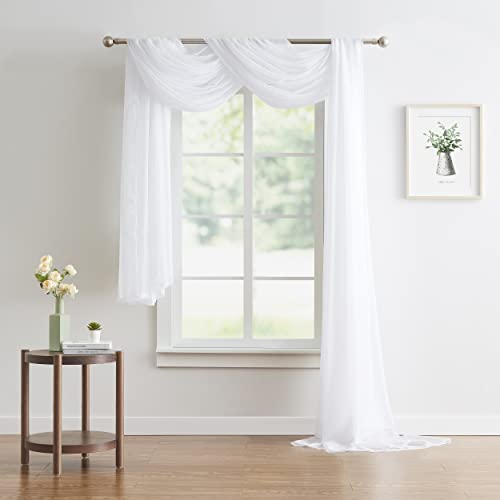 White Sheer Window Scarf - 55W x 900L Extra Long Voile Curtain, Pack of 1