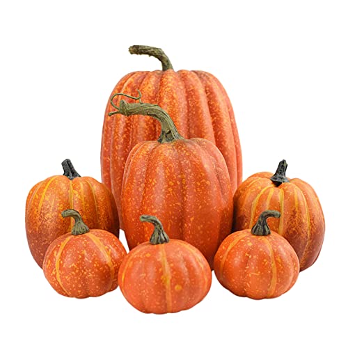 Artificial Pumpkin Fall Harvest Foam Decor Set - 7 Pieces for Halloween & Autumn