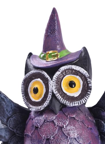 Purple Resin Owl Statue Decor Halloween Witch Hat Figurine Indoor Home Accent