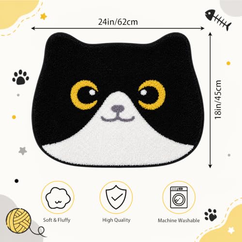 White and Black Tuxedo Cat Bathroom Rug - 24x18 Inch Non-Slip Bath Mat