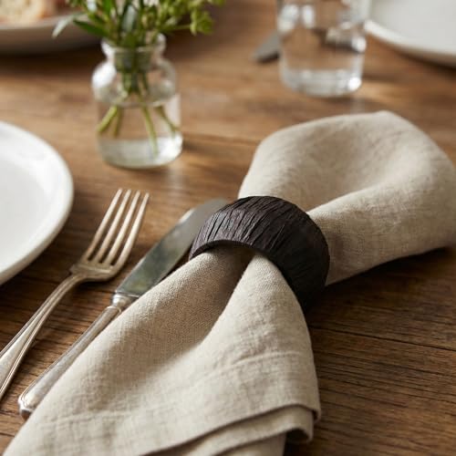 Handmade Raffia Napkin Rings Set of 6 Black - Rustic Table Decor, Gift