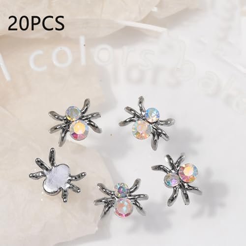 Silver Spider Nail Charms - 20Pcs Halloween 3D Alloy Nail Art Decorations