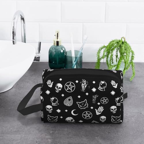 Halloween Skull Cat Moon Gothic Cosmetic Bag - White2 Travel Makeup Pouch