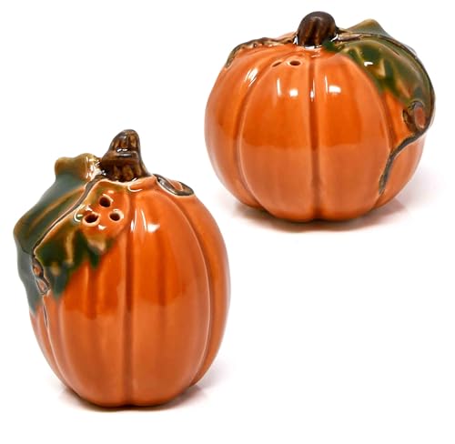 Halloween Pumpkin Salt & Pepper Shaker Set of 2 Ceramic Orange Gourds