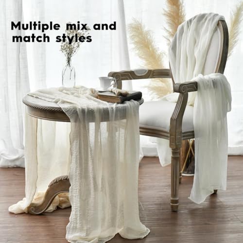 120 Inch 3-Piece Boho Beige Gauze Wedding Table Runner Set - Durable Fabric for Home & Party Decor