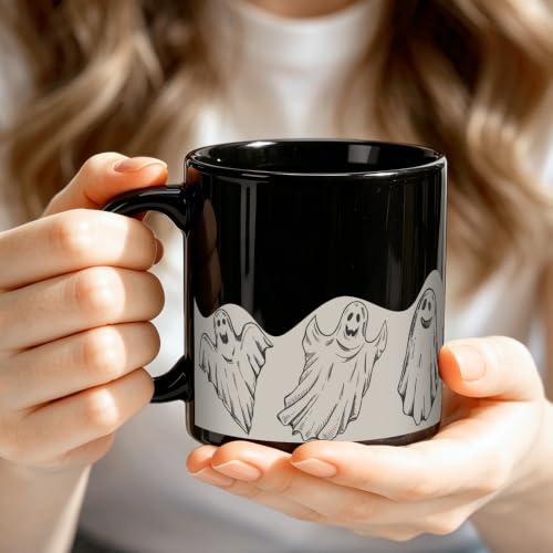 Half Ghost Funny Halloween Mug 11oz - Cute Black Ceramic Tea Coffee Cup Gift