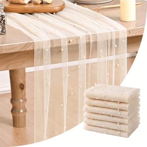 6-Pack Pearl Champine Gauze Table Runners 28x120 Inch - Home Decor