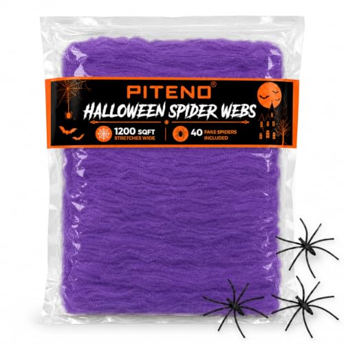Purple Halloween Spider Webs Decoration Kit - 1200 sqft Stretchable Web with 40 Fake Spiders