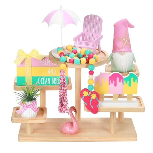 Summer Beach Tiered Tray Decor Set - Pastel Coastal Home Accent - Variation of THIS listing