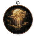 Dark Academia Moon Wall Art Decor - 10x10 Inch Round Canvas with Golden Moon & Cloud Design