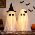 Light Up Halloween Ghost Decorations with Remote Control - 2 Pack Spooky Ghosts with Witch Hat & Veil