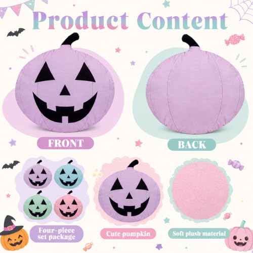 Pastel Halloween Pumpkin Pillow Set of 4 - Soft Velvet Fall Decor