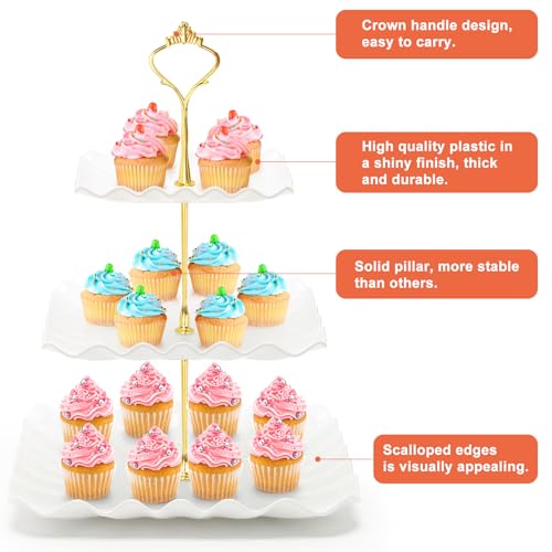 Wavy-Metal-Rod 3-Tier Plastic Cupcake Stand - Square Tiered Serving Tray