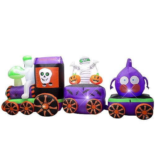 11FT Halloween Ghost Train Inflatable with Mushroom Head, Mummies & Pumpkins - Spooky Garden Decor - Variation of THIS listing