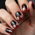 Halloween Short Square Fake Nails with Skull Glow in the Dark Design - Variation Hall04 (24Pcs)