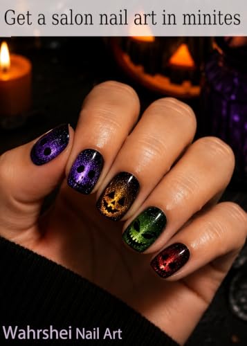 Halloween Cat Eye Gel Nail Wraps - Ghost Face UV Stickers, 20pcs, A5 Variation