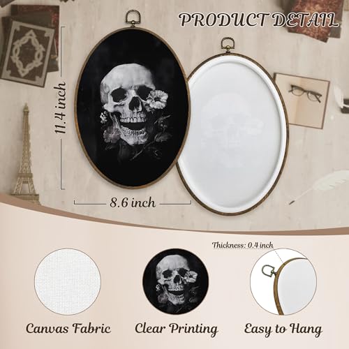 Gothic Skull Wall Art - Dark Gothic Oval Canvas Decor for Home & Bedroom