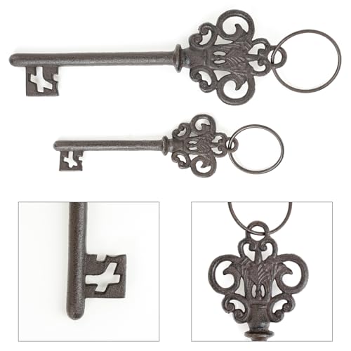 Rustic Brown Cast Iron Skeleton Keys Set - Large Vintage Old-Fashioned Keys - 2 Pieces