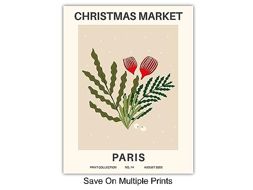 Mid-Century Modern Christmas Wall Art Prints - Holiday Decor, Abstract Art, Minimalist Flower Collage