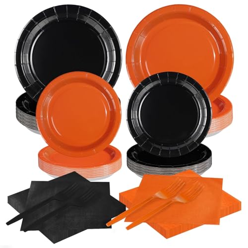 200Pcs Orange Black Halloween Birthday Party Decorations Set - Serves 50 | Variation: Orange Black Kits