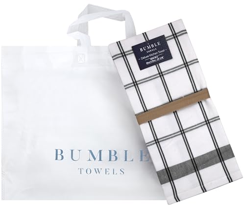 Black Check Kitchen Towels 6 Pack 100% Cotton Dish Towels - Mixed Styles