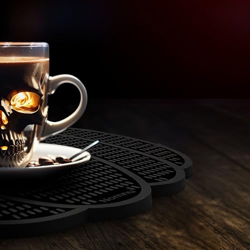 Pumpkin Shaped Coffee Bar Mat - Gothic Halloween Black Rubber Drink Coaster