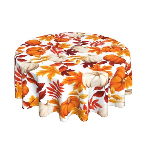 Fall Maple Leaf Tablecloth 60 Inch Round Harvest Autumn Pumpkin Decor