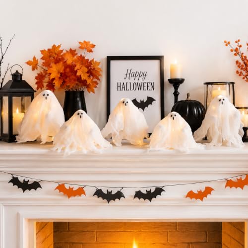 Light Up Ghost Decorations Set of 5 Halloween Indoor Centerpieces