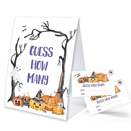 Halloween How Many Game Set - 1 Double-Sided Sign & 50 Cards - Halloween Party Games & Decorations - Variation of THIS listing